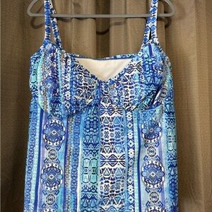 Swimsuits For All Blue Multi-Pattern Swim Top